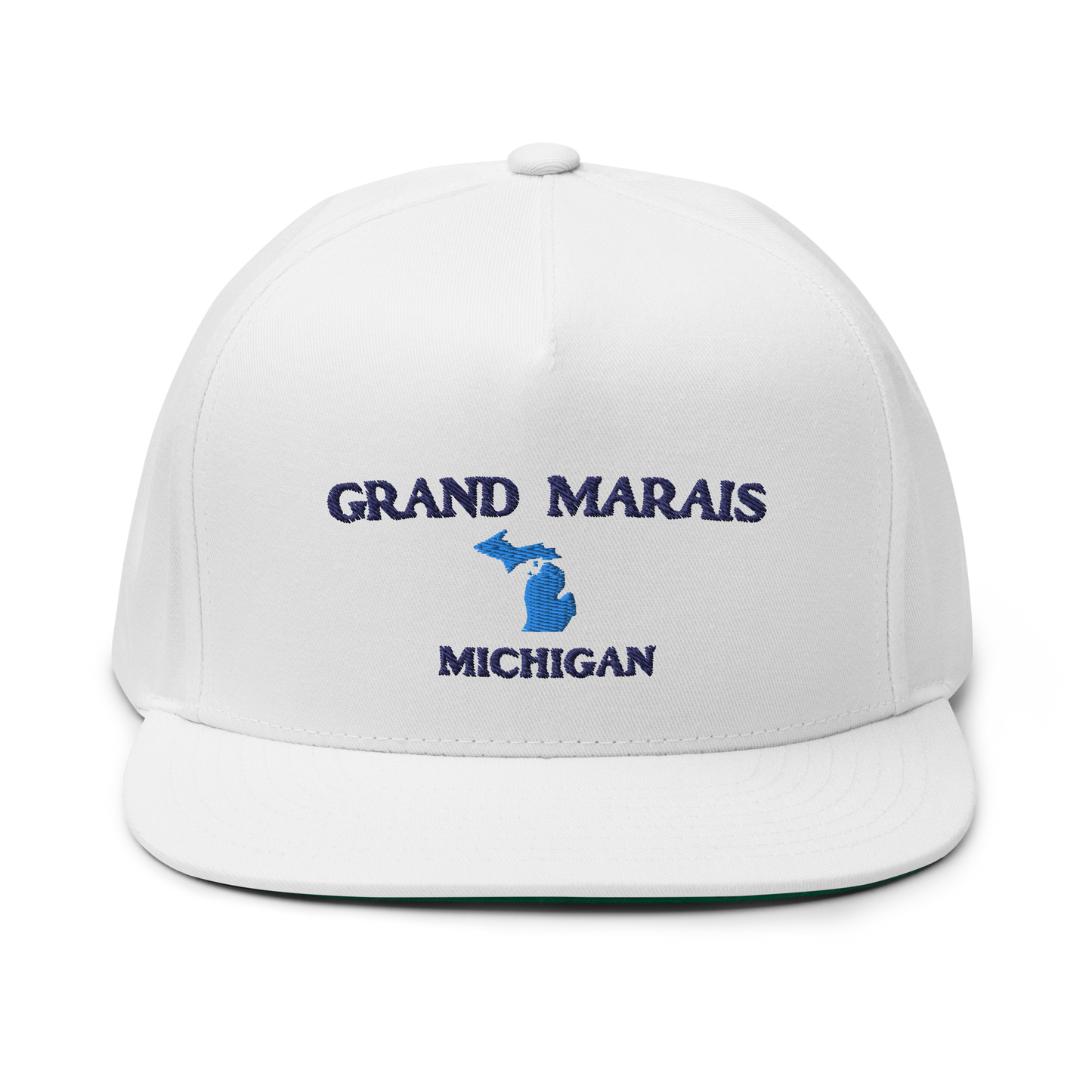 'Grand Marais Michigan' Flat Bill Snapback (w/ Michigan Outline)