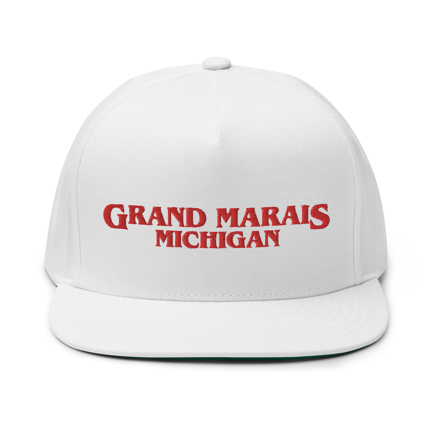 'Grand Marais Michigan' Flat Bill Snapback (1980s Drama Parody)