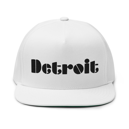 'Detroit' Flat Bill Snapback | White/Black Embridery