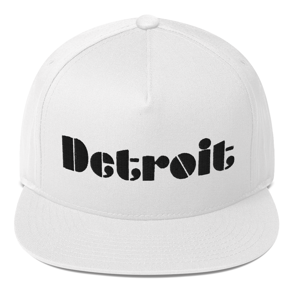 'Detroit' Flat Bill Snapback | White/Black Embridery