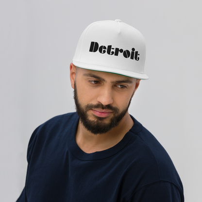 'Detroit' Flat Bill Snapback | White/Black Embridery