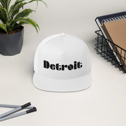 'Detroit' Flat Bill Snapback | White/Black Embridery