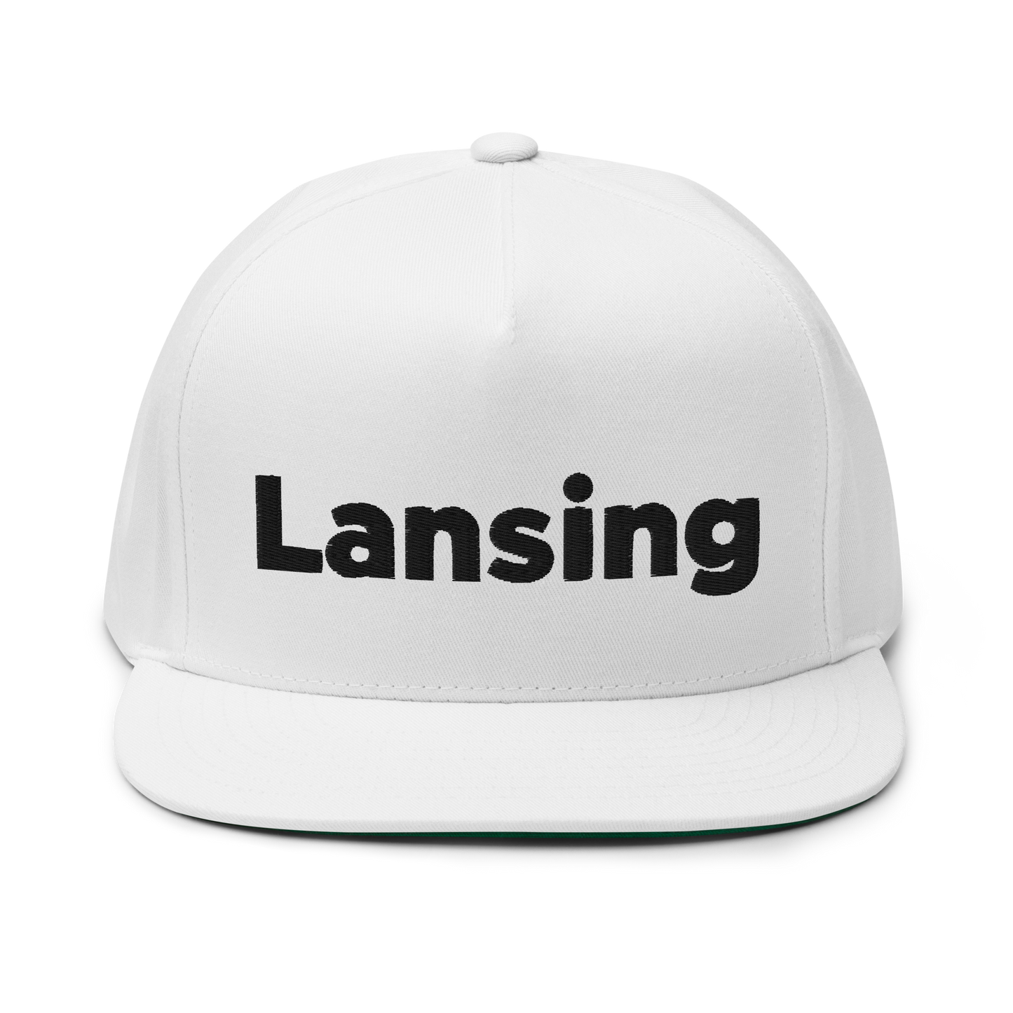 'Lansing' Flat Bill Snapback | White/Black Embroidery