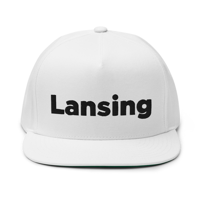 'Lansing' Flat Bill Snapback | White/Black Embroidery