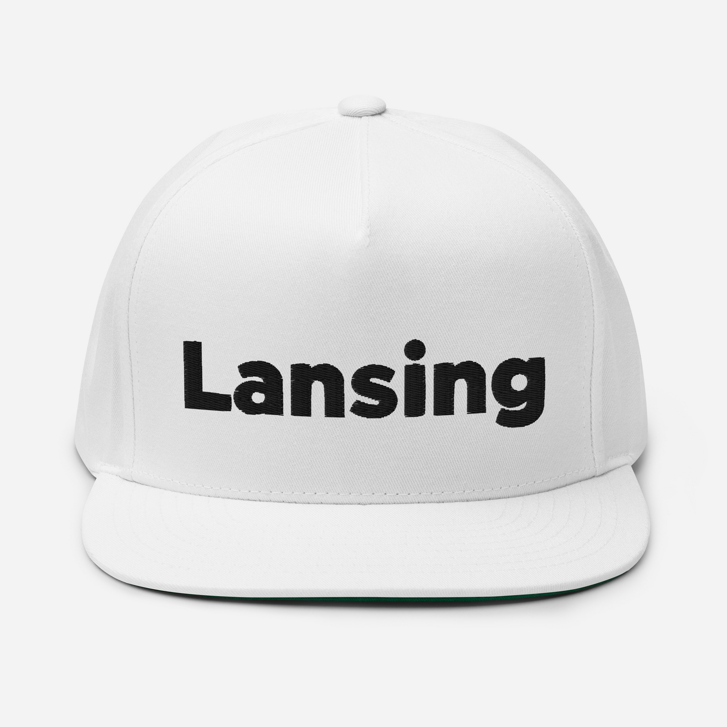 'Lansing' Flat Bill Snapback | White/Black Embroidery