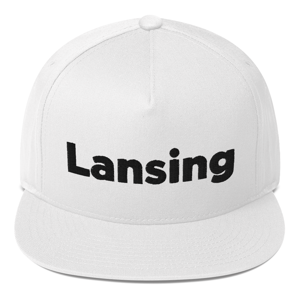 'Lansing' Flat Bill Snapback | White/Black Embroidery