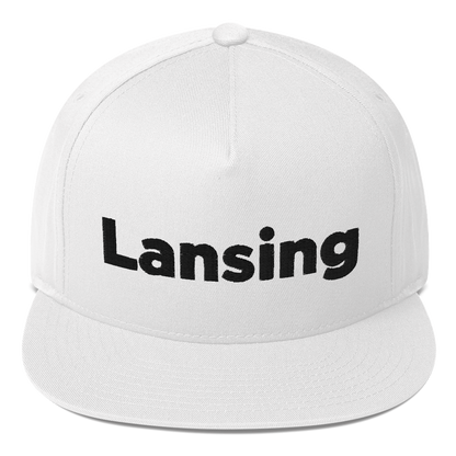 'Lansing' Flat Bill Snapback | White/Black Embroidery