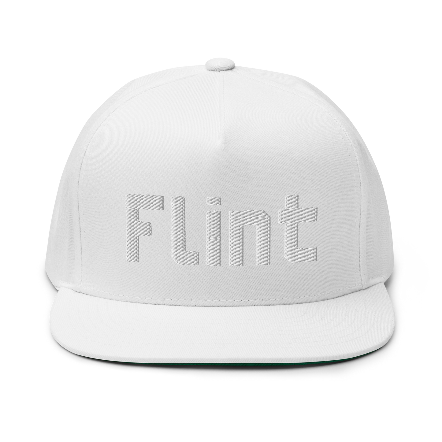 'Flint' Flat Bill Snapback | White/Black Embroidery