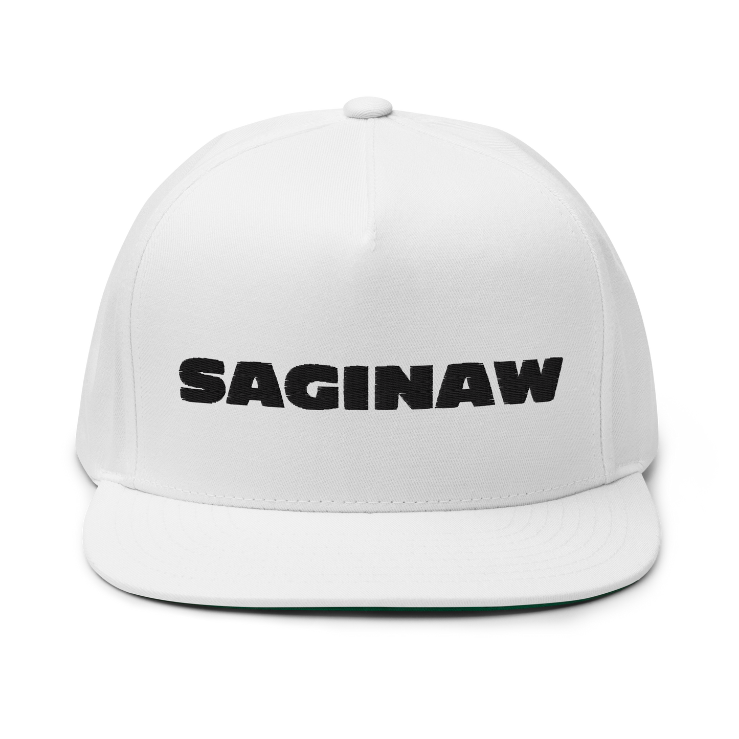 'Saginaw' Flat Bill Snapback | White/Black Embroidery