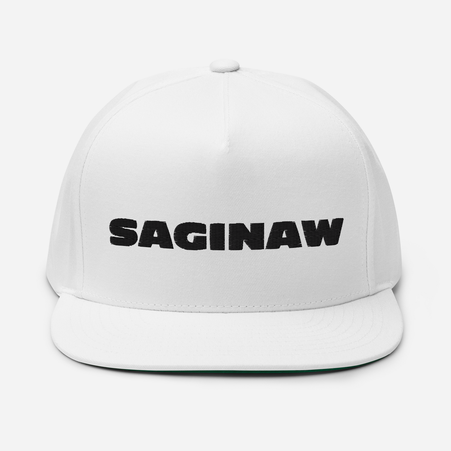 'Saginaw' Flat Bill Snapback | White/Black Embroidery