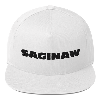 'Saginaw' Flat Bill Snapback | White/Black Embroidery