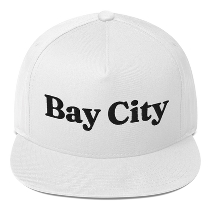 'Bay City' Flat Bill Snapback | Black/White Embroidery