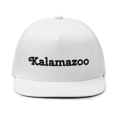 'Kalamazoo' Flat Bill Snapback | White/Black Embroidery