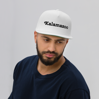 'Kalamazoo' Flat Bill Snapback | White/Black Embroidery