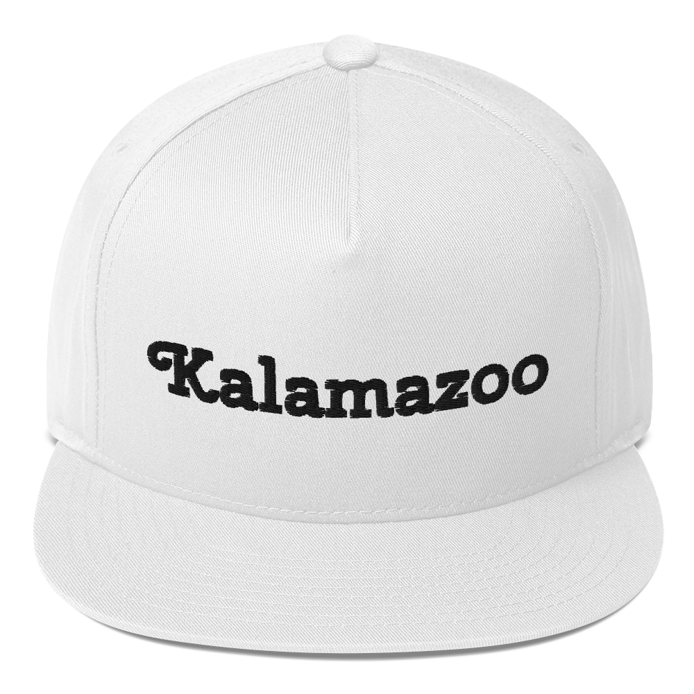 'Kalamazoo' Flat Bill Snapback | White/Black Embroidery