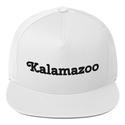 'Kalamazoo' Flat Bill Snapback | White/Black Embroidery