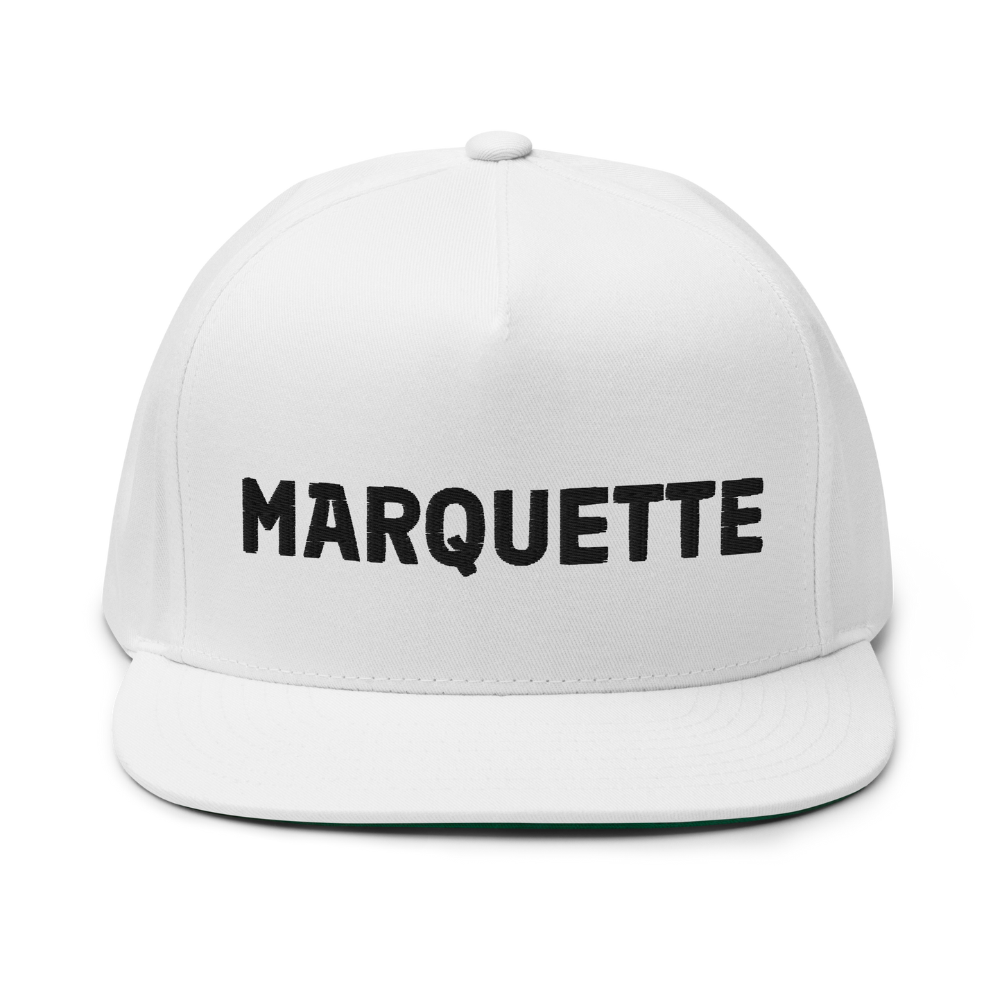 'Marquette' Flat Bill Snapback | White/Black Embroidery