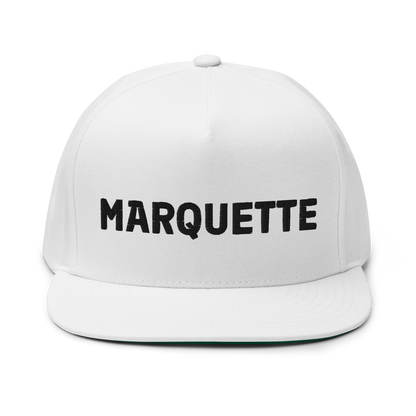 'Marquette' Flat Bill Snapback | White/Black Embroidery