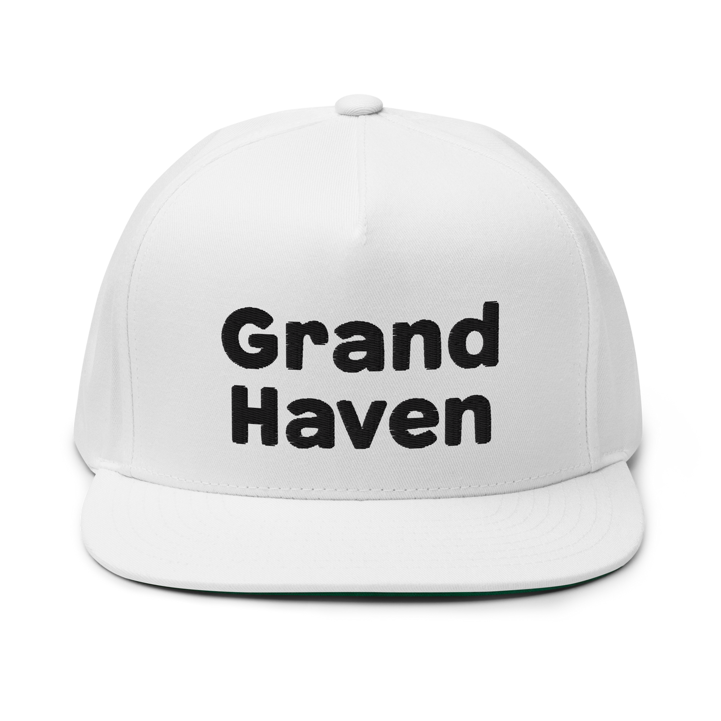 'Grand Haven' Flat Bill Snapback | White/Black Embroidery