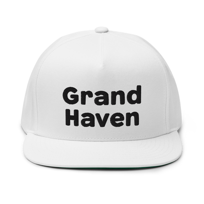 'Grand Haven' Flat Bill Snapback | White/Black Embroidery