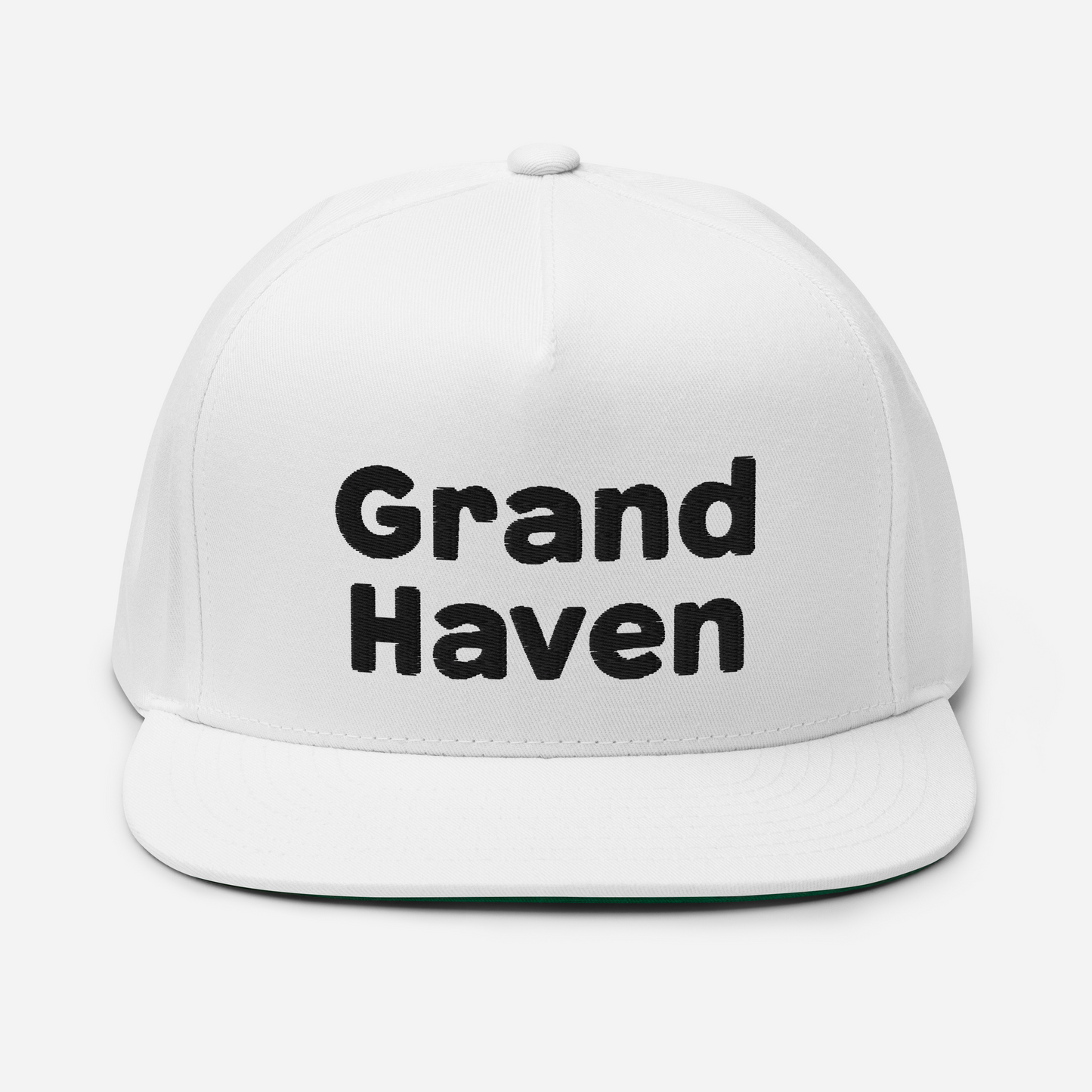 'Grand Haven' Flat Bill Snapback | White/Black Embroidery