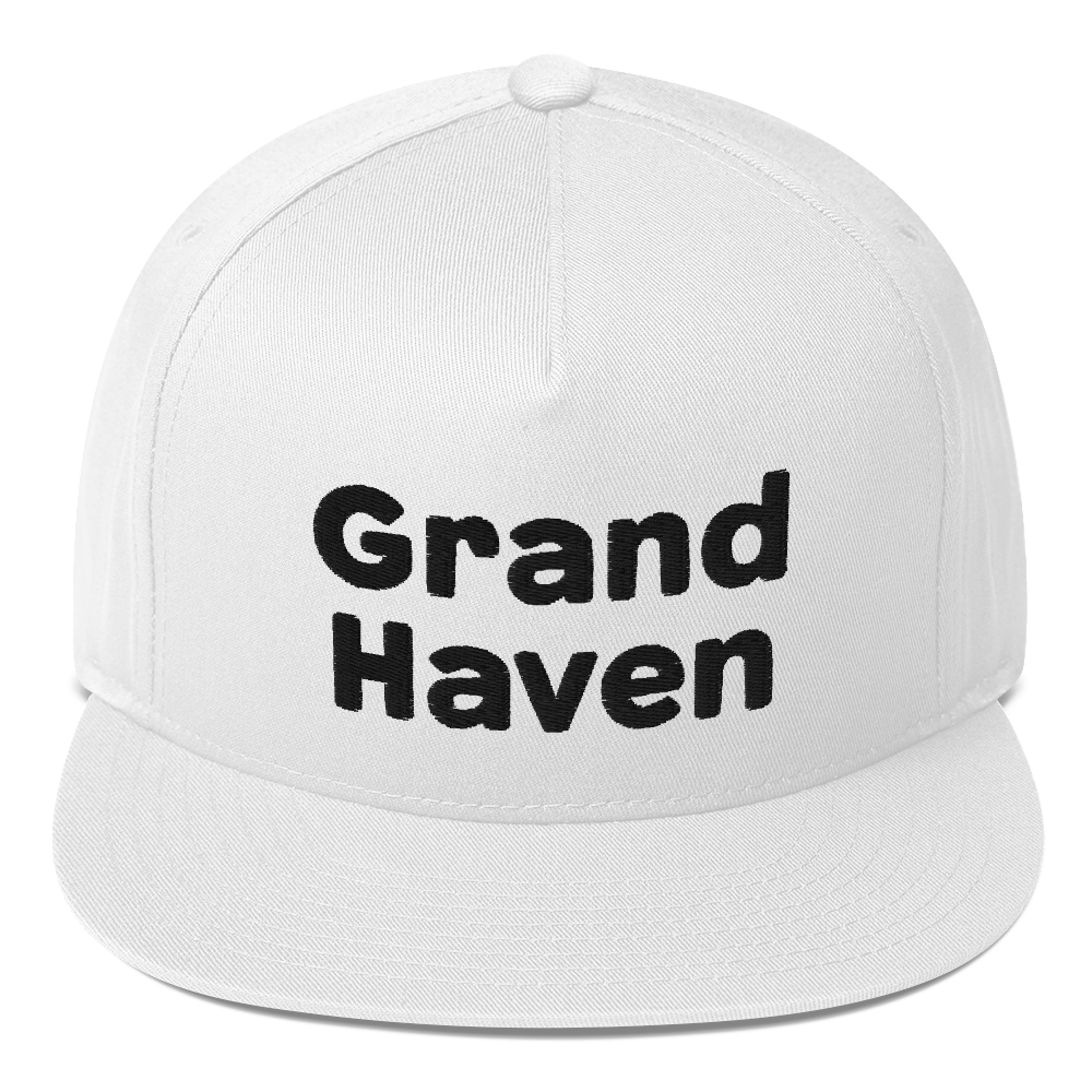 'Grand Haven' Flat Bill Snapback | White/Black Embroidery