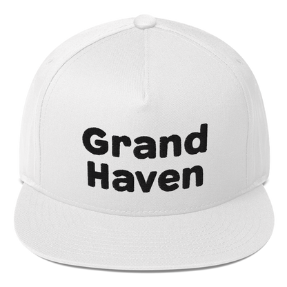 'Grand Haven' Flat Bill Snapback | White/Black Embroidery