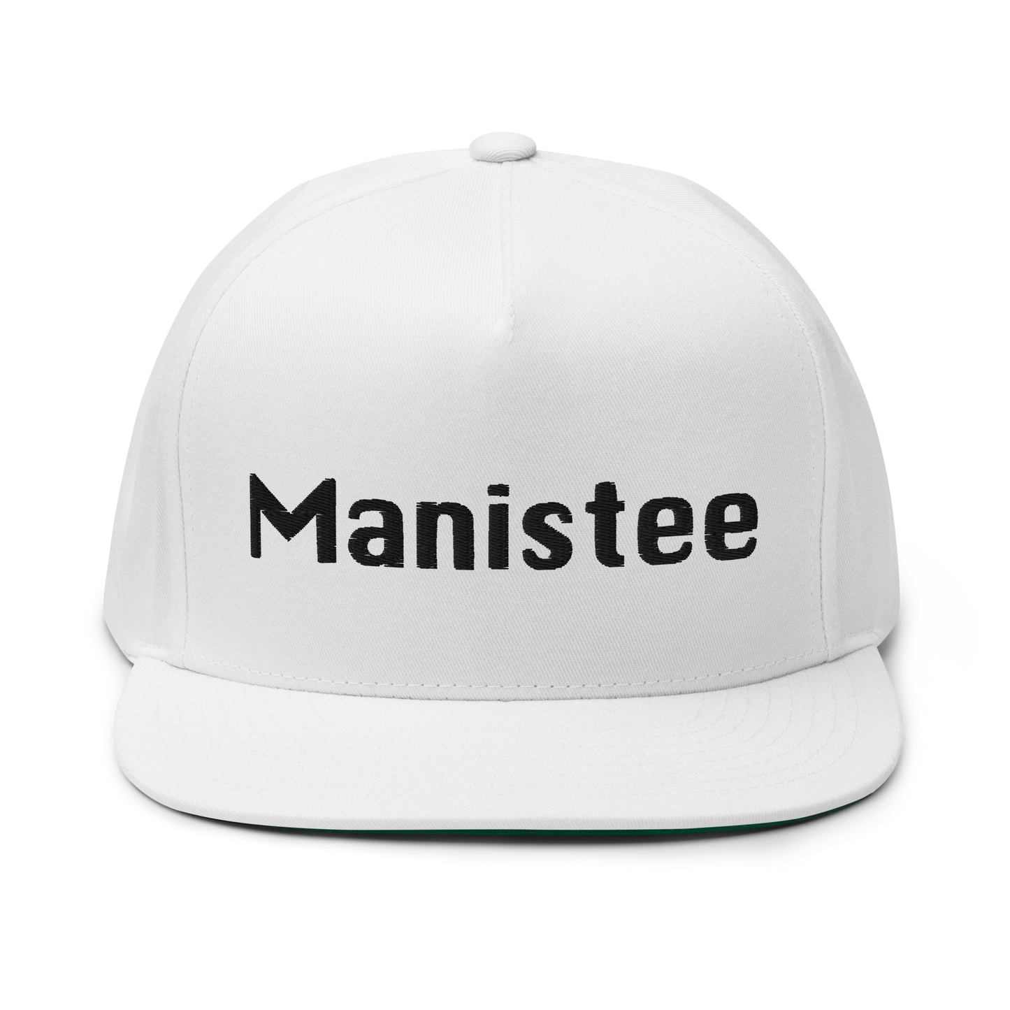 'Manistee' Flat Bill Snapback | White/Black Embroidery