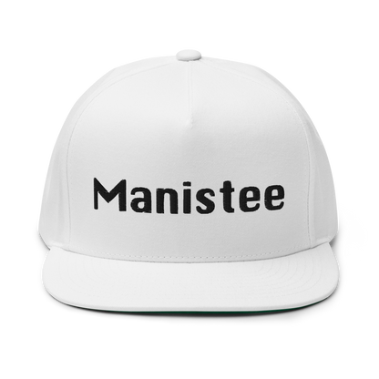 'Manistee' Flat Bill Snapback | White/Black Embroidery