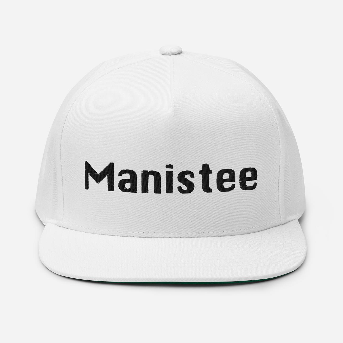 'Manistee' Flat Bill Snapback | White/Black Embroidery