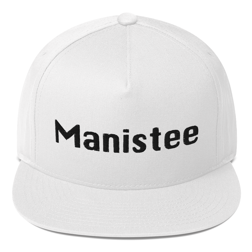 'Manistee' Flat Bill Snapback | White/Black Embroidery