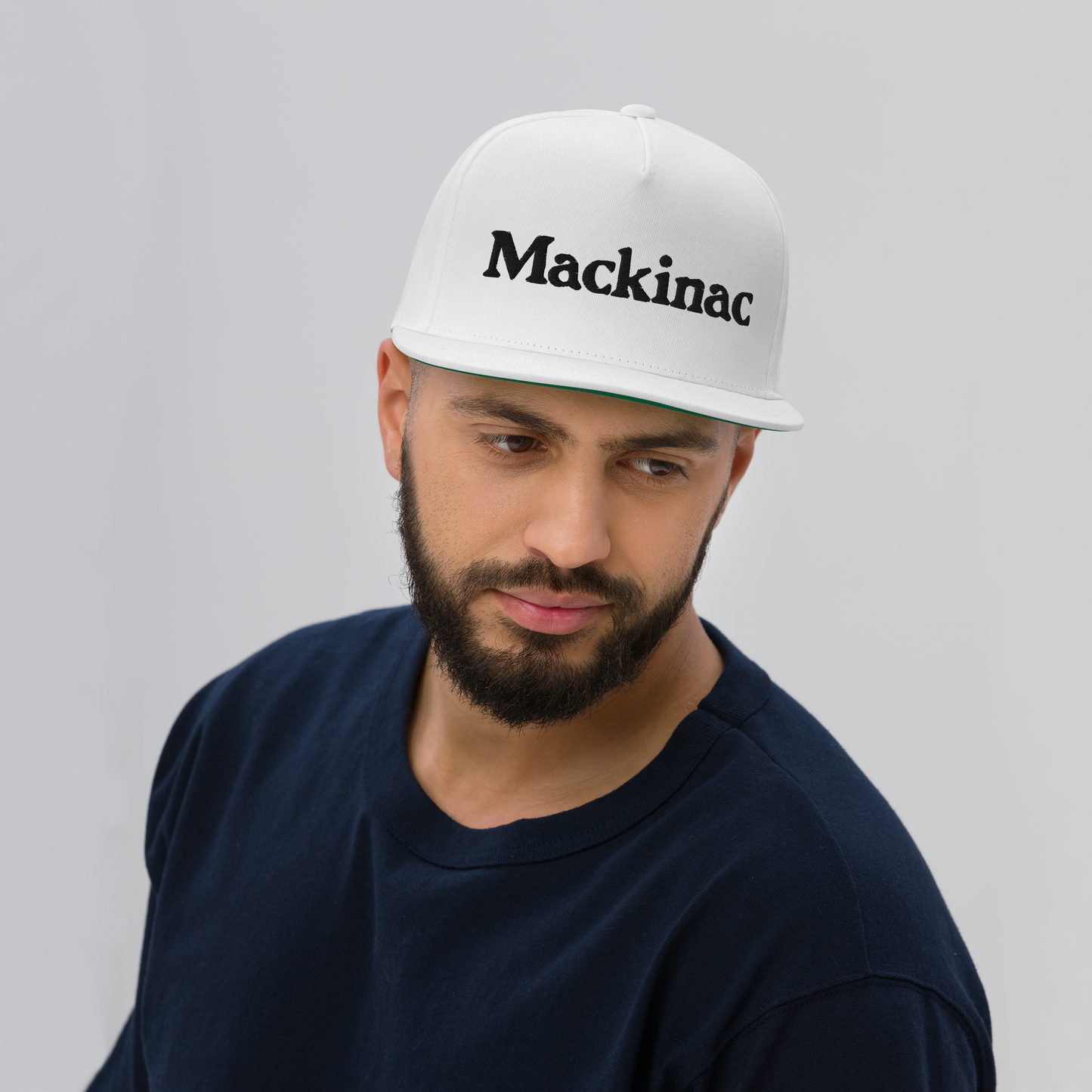 'Mackinac' Flat Bill Cap | White/Black Embroidery