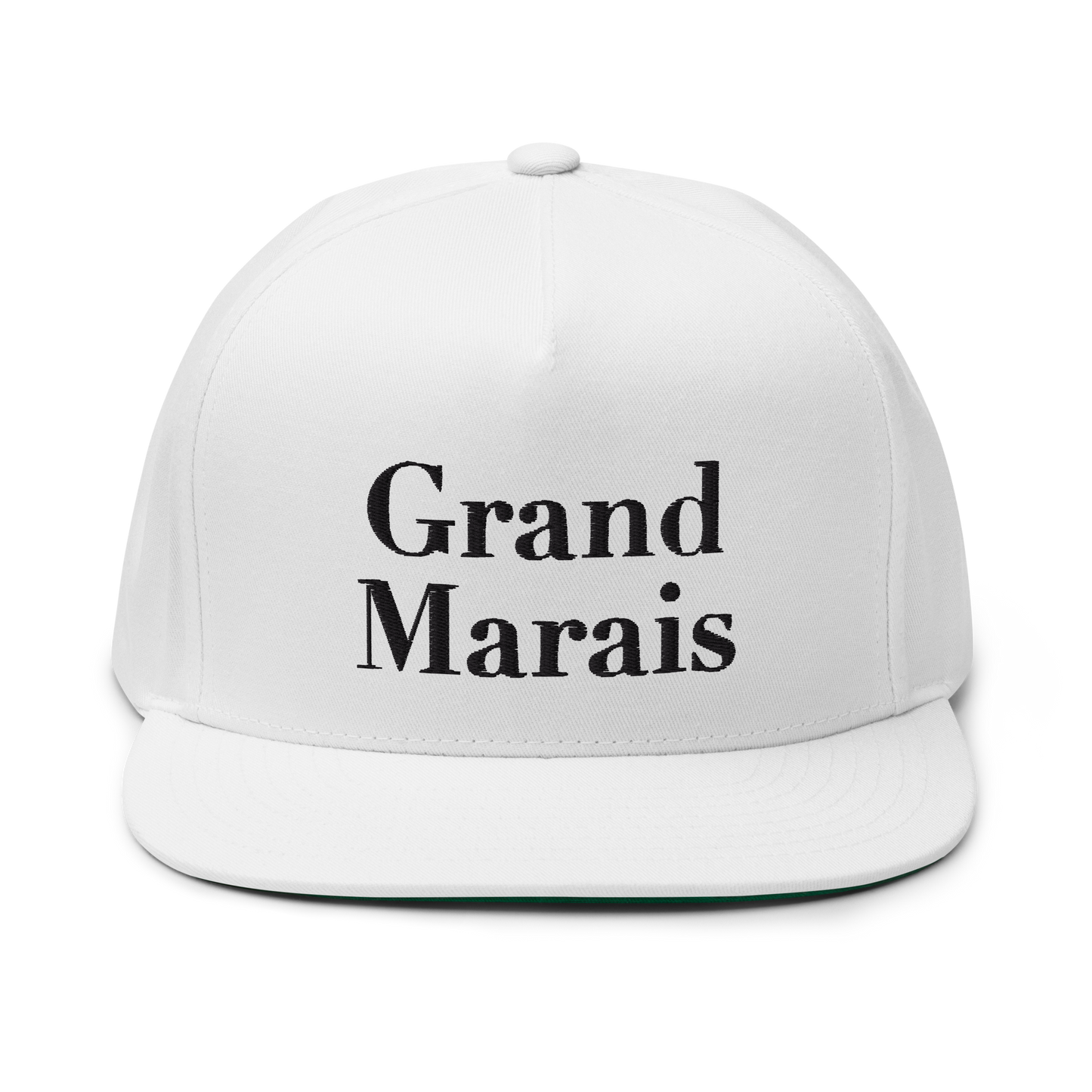 'Grand Marais' Flat Bill Snapback | White/Black Embroidery