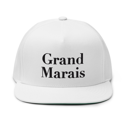 'Grand Marais' Flat Bill Snapback | White/Black Embroidery