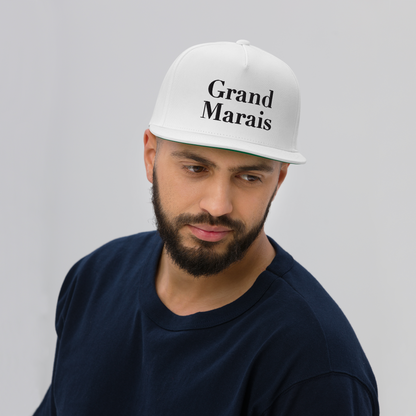 'Grand Marais' Flat Bill Snapback | White/Black Embroidery