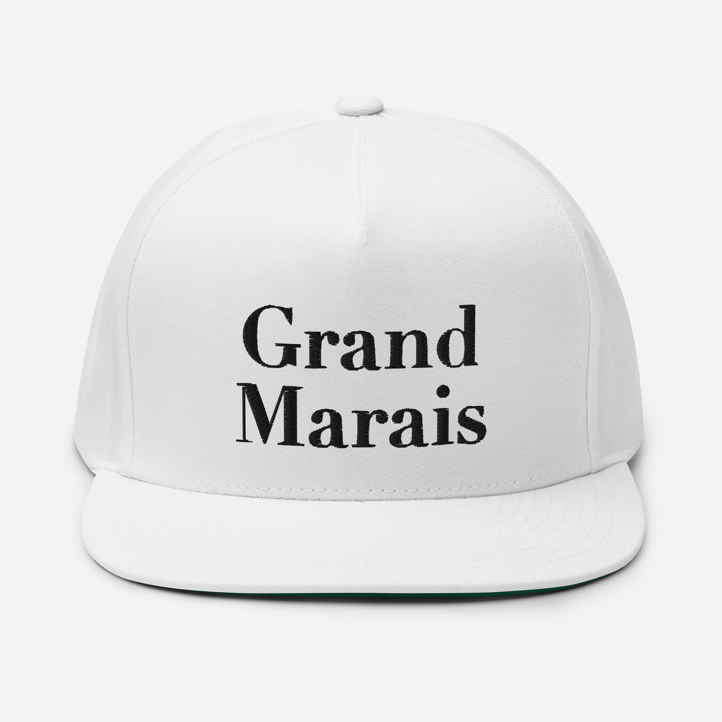 'Grand Marais' Flat Bill Snapback | White/Black Embroidery