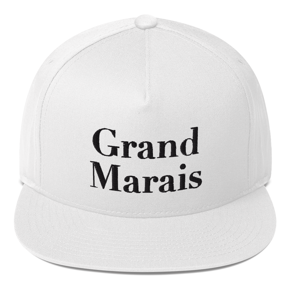 'Grand Marais' Flat Bill Snapback | White/Black Embroidery