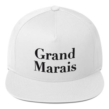 'Grand Marais' Flat Bill Snapback | White/Black Embroidery