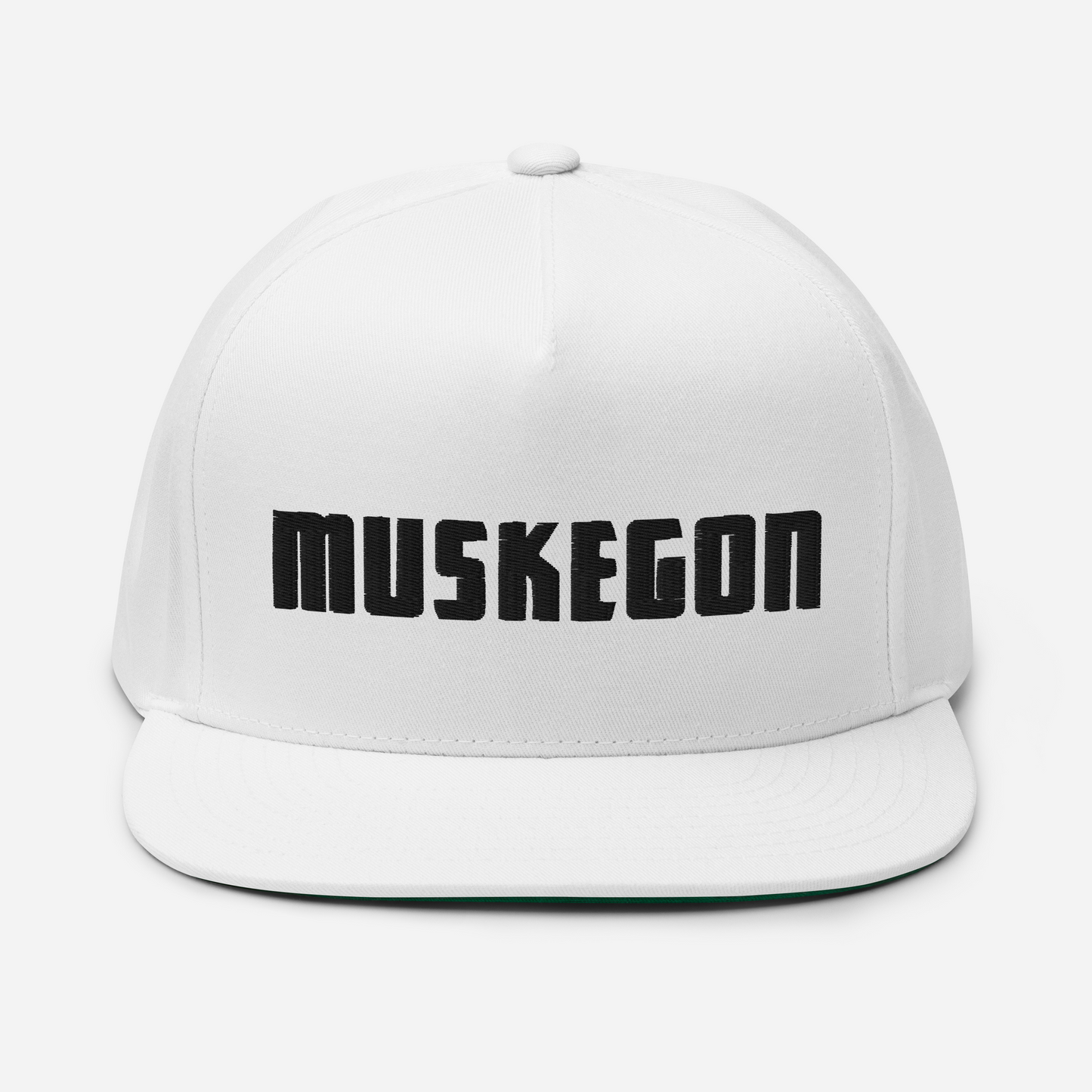 'Muskegon' Flat Bill Snapback | White/Black Embroidery