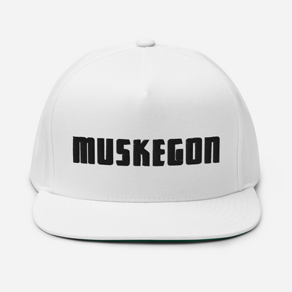 'Muskegon' Flat Bill Snapback | White/Black Embroidery