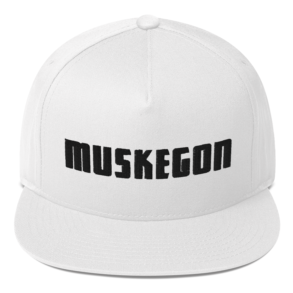 'Muskegon' Flat Bill Snapback | White/Black Embroidery