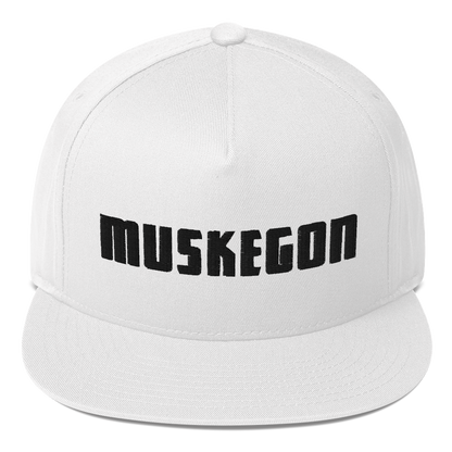 'Muskegon' Flat Bill Snapback | White/Black Embroidery