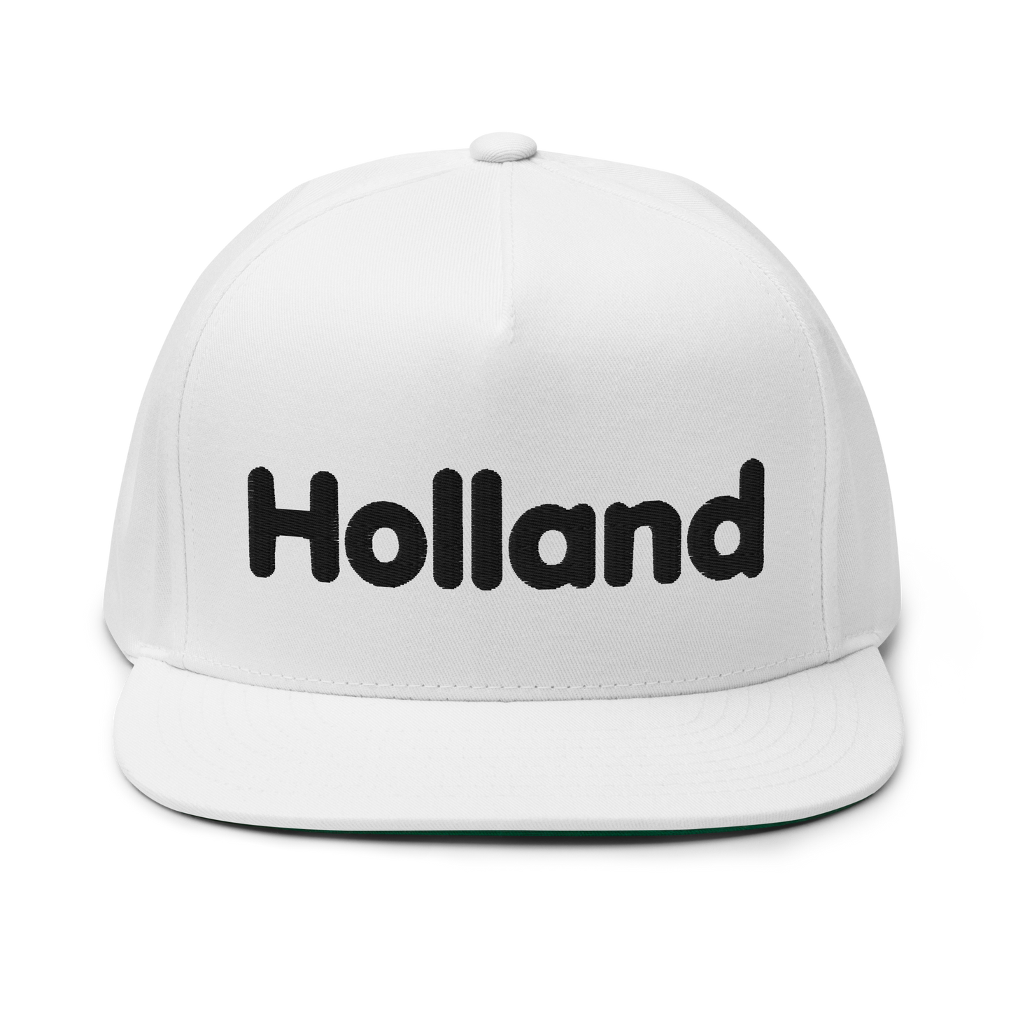 'Holland' Flat Bill Snapback | White/Black Embroidery