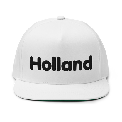 'Holland' Flat Bill Snapback | White/Black Embroidery