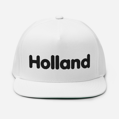 'Holland' Flat Bill Snapback | White/Black Embroidery