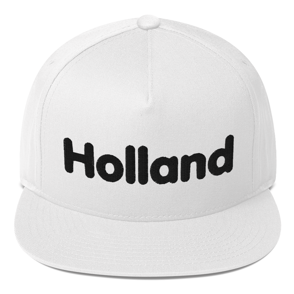 'Holland' Flat Bill Snapback | White/Black Embroidery