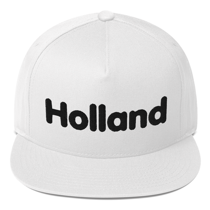 'Holland' Flat Bill Snapback | White/Black Embroidery