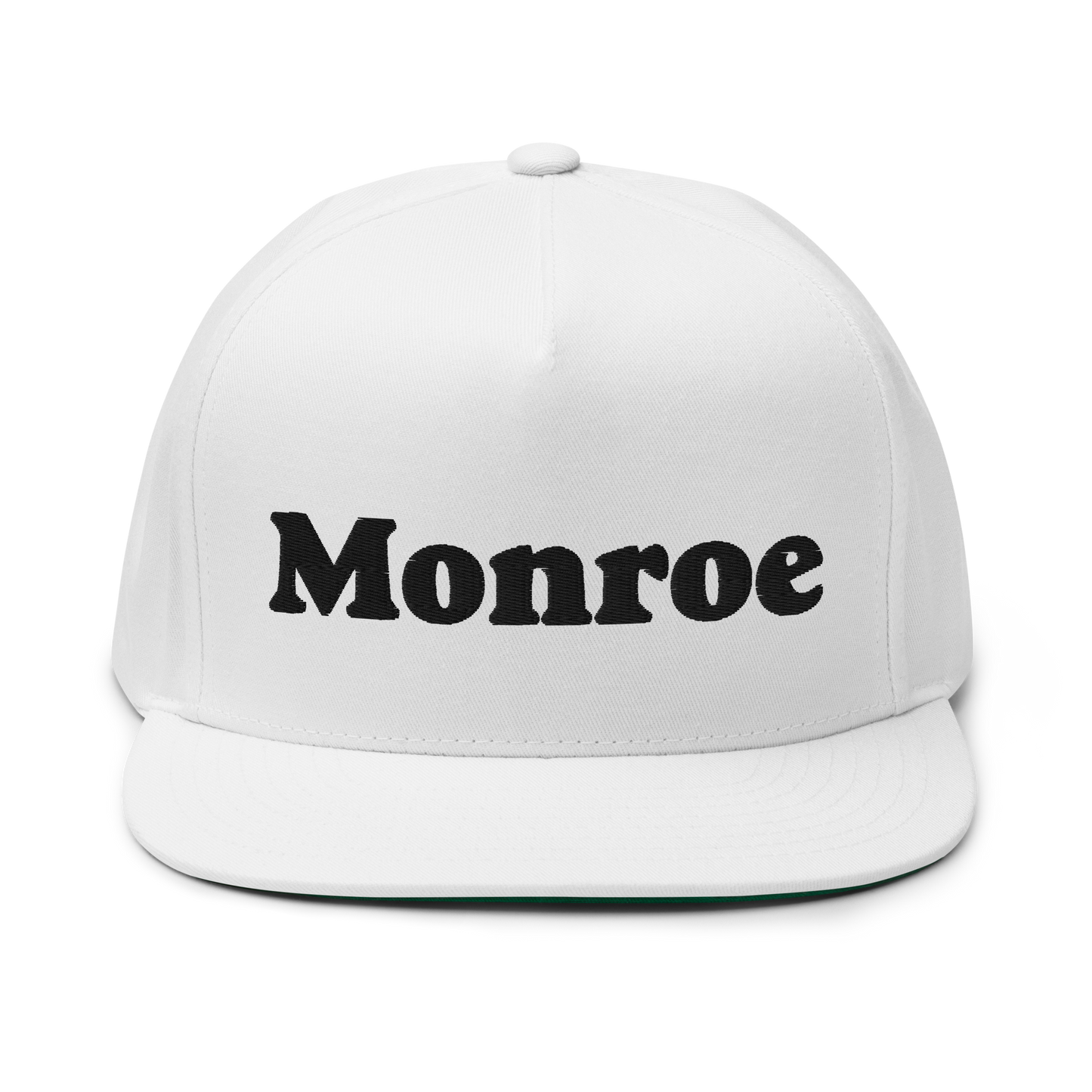 'Monroe' Flat Bill Snapback | White/Black Embroidery