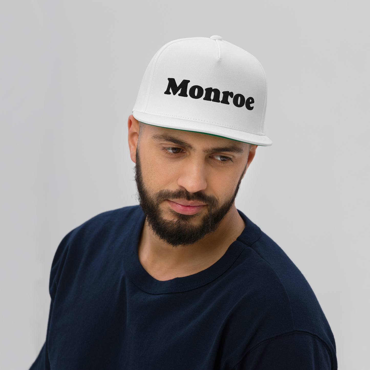 'Monroe' Flat Bill Snapback | White/Black Embroidery