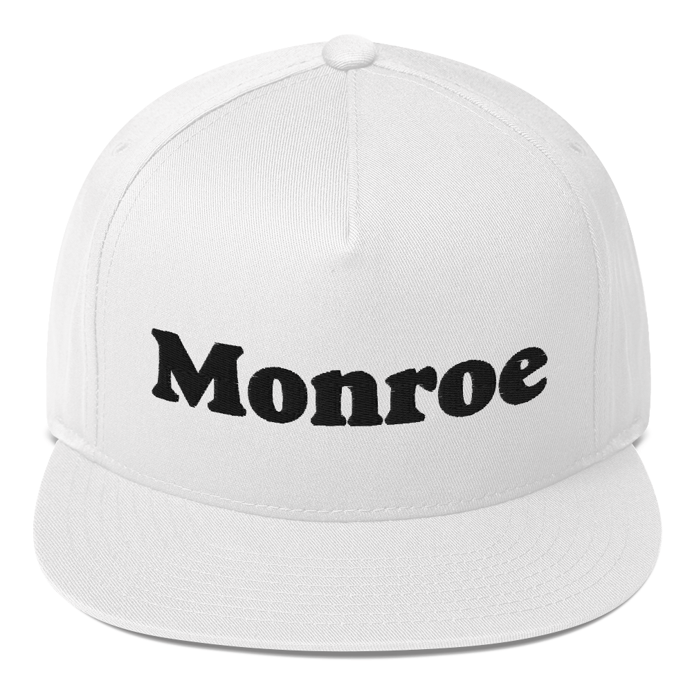 'Monroe' Flat Bill Snapback | White/Black Embroidery